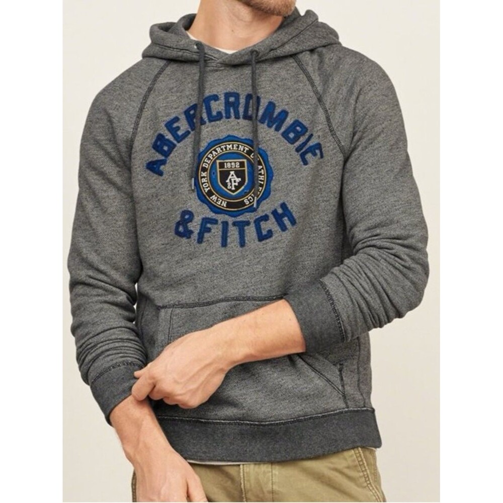 VTG Y2K Abercrombie & Fitch Muscle Gray Crewneck Hoodie Sz XS Blue & Gold Patch